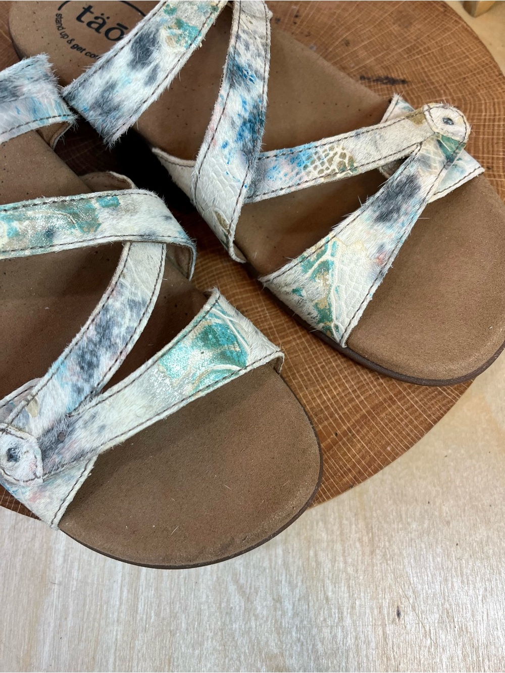 Taos Double U Sandals Leather & Calf Hair Mix Size 8 - Picture 7 of 14